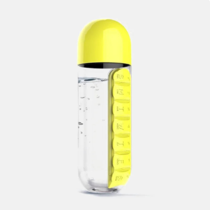 2 in 1 600Ml 7 Grids Medicine Box Water Cup Sports Plastic Water Bottle Combine Daily Pill Boxes Organizer Drinking Bottles