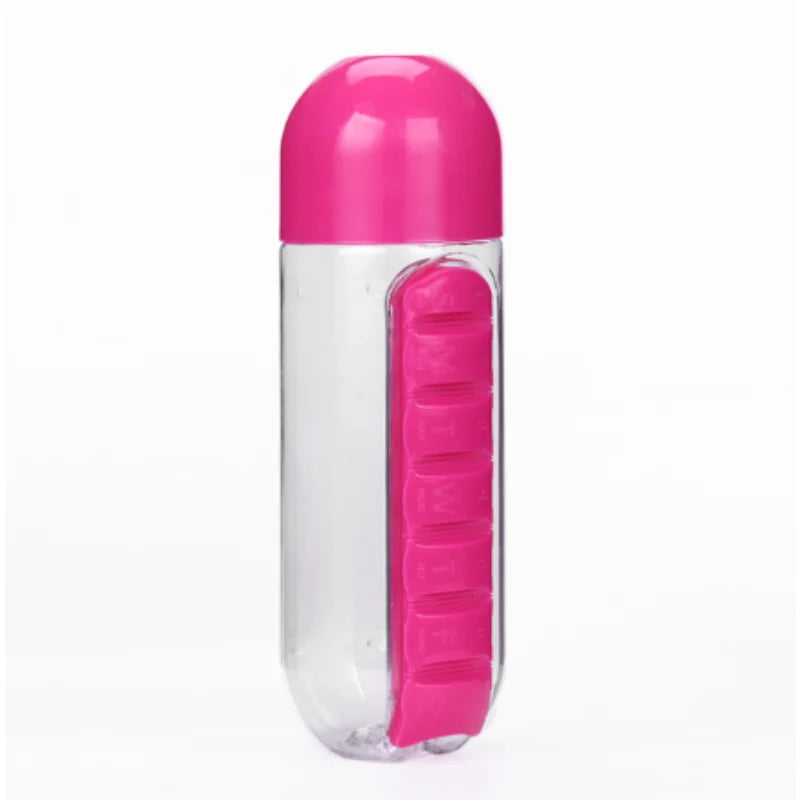 2 in 1 600Ml 7 Grids Medicine Box Water Cup Sports Plastic Water Bottle Combine Daily Pill Boxes Organizer Drinking Bottles